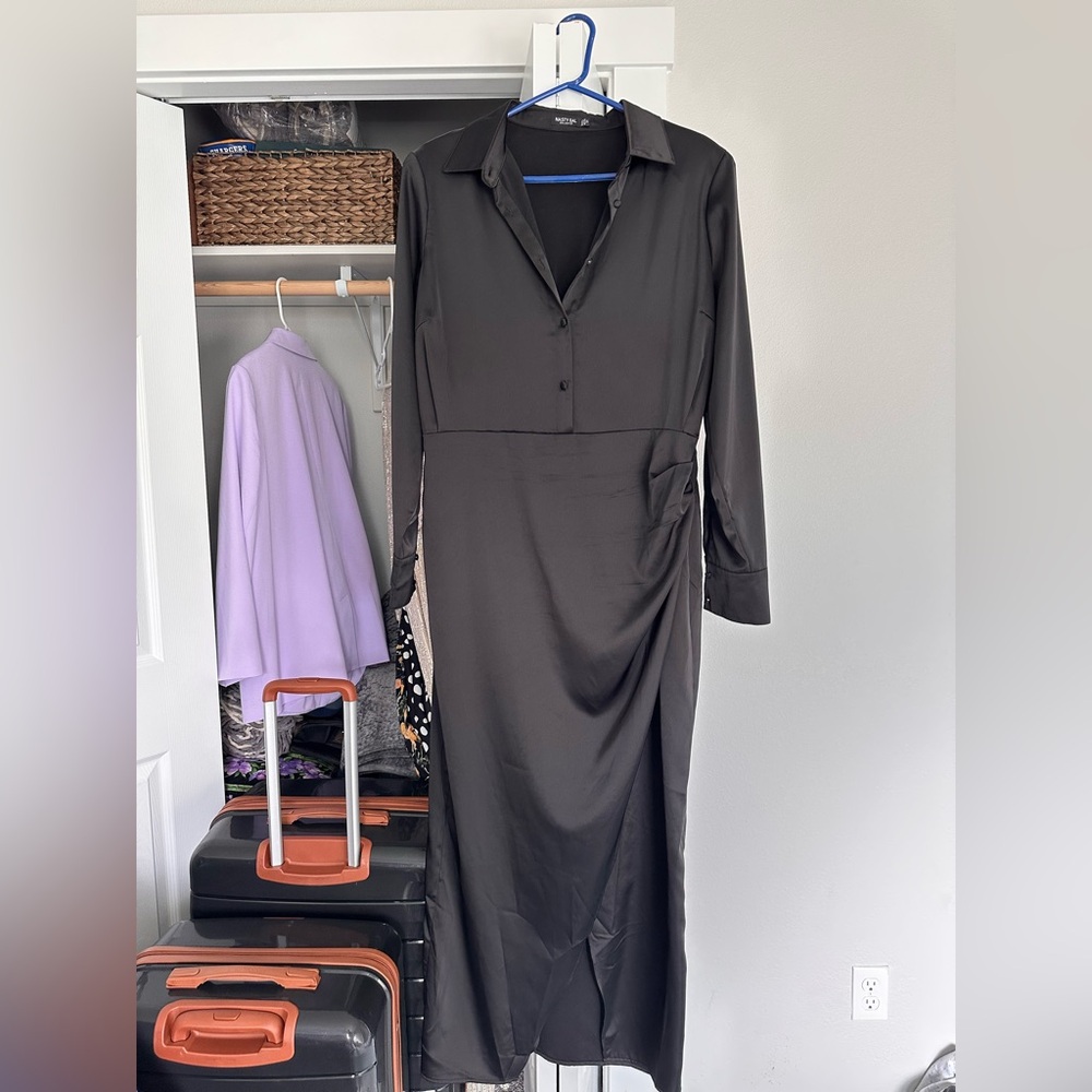 Black Wrap Dress with Collar & Buttons